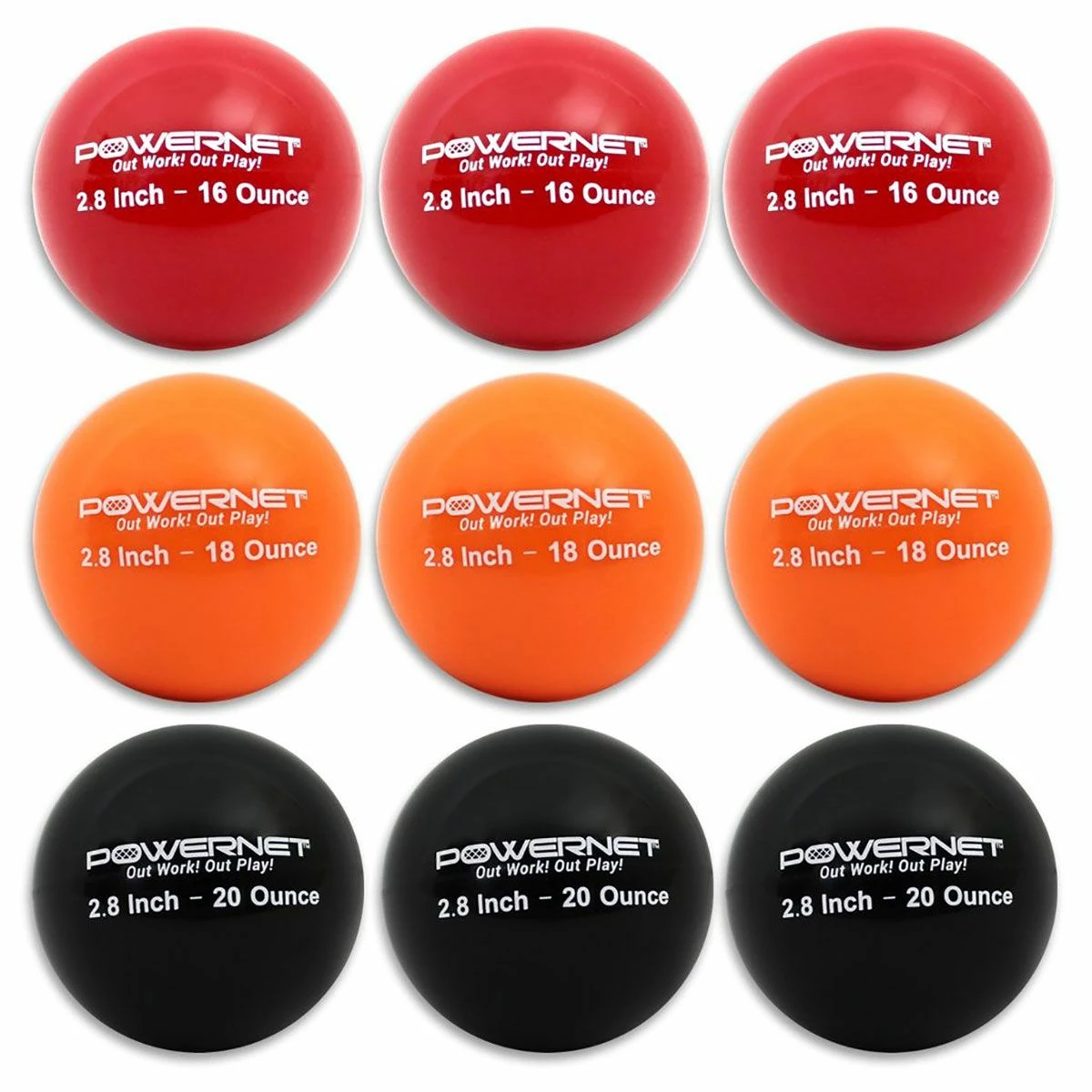POWERNET Heavy Weighted Training Baseball Set, 2.8", 9pk 3 POWERNET Heavy Weighted Training Baseball Set, 2.8", 9pk